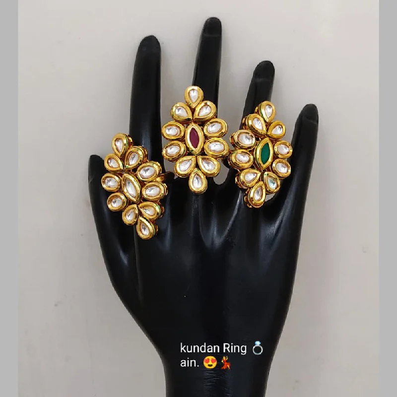 Women’s sapphire engagement rings-Lucentarts Jewellery Gold Plated Kundan Stone Rings