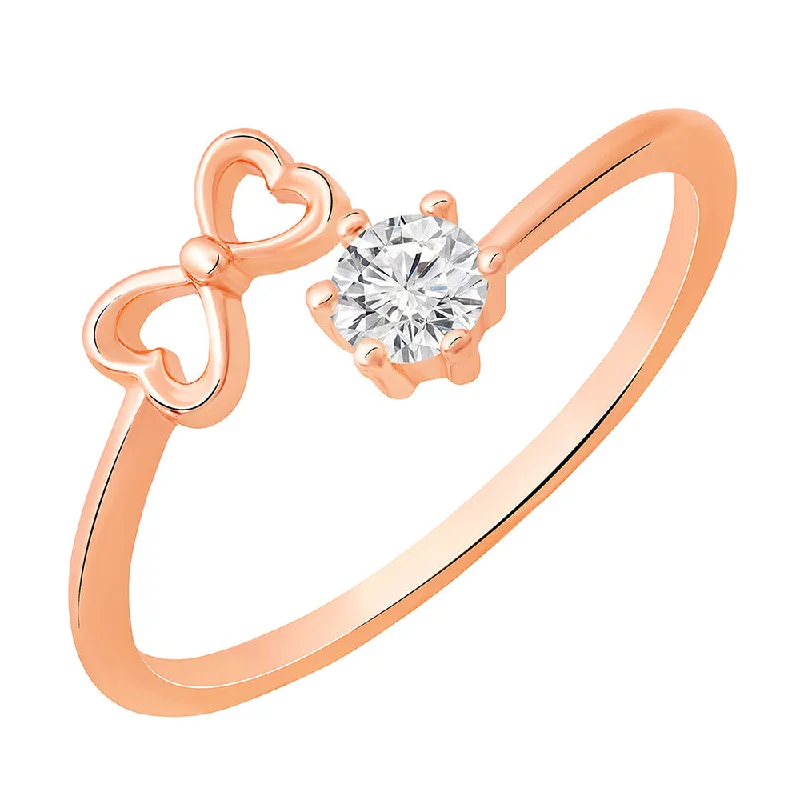 Women’s square rings-Mahi Rose Gold Plated Dual Heart and Round Shape Adjustable Finger Ring with Cubic Zirconia for Women (FR1103164ZWhi)