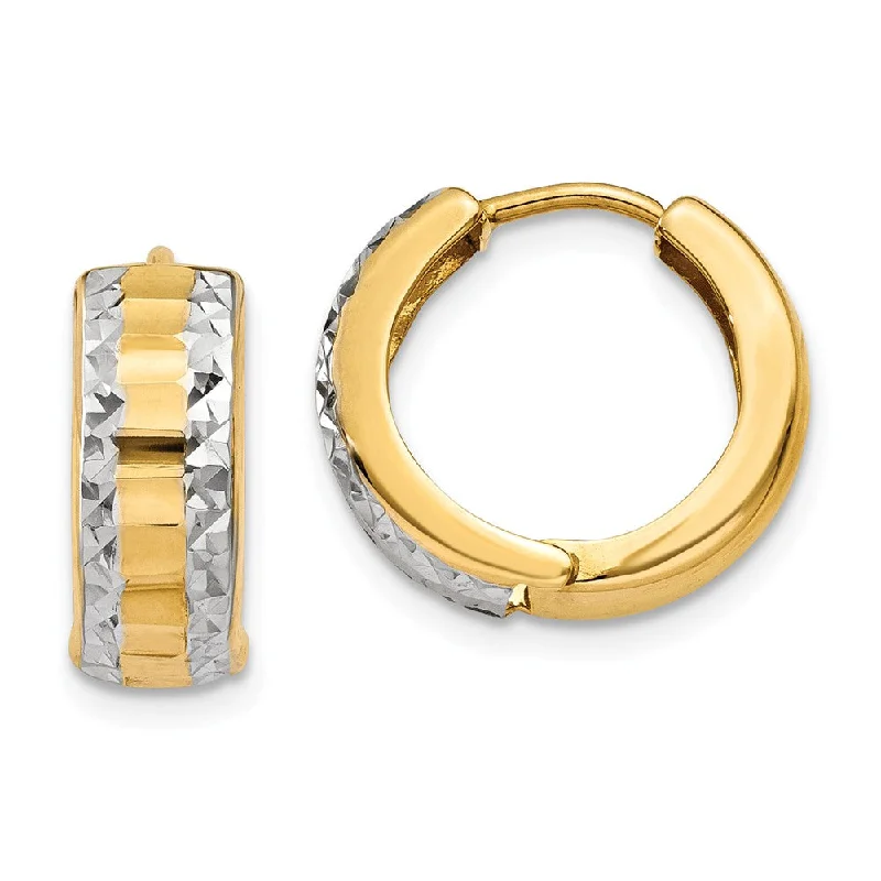 Women’s bohemian earrings-14k Yellow Gold and Rhodium Hinged Round Hoop Earrings, 12mm (7/16 In)