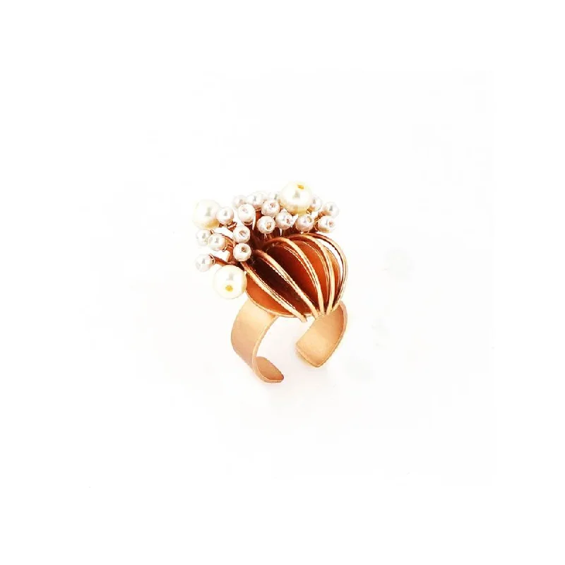 Women’s pearl engagement rings-Suhani Pittie Gold Plated Anemone And Pearl Reef Ring