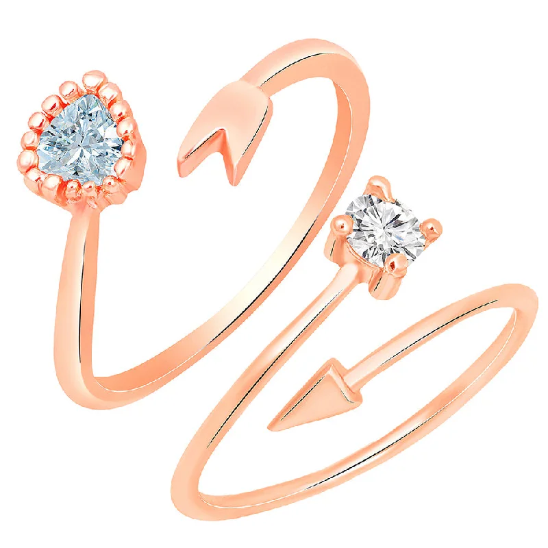 Women’s cubic zirconia rings-Mahi Rose Gold Plated Combo of Heart and Arrow Shaped Adjustable Finger Rings with Cubic Zirconia for Women (CO1105448Z)