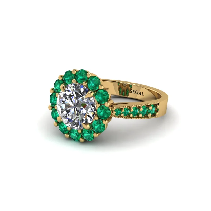 Women’s engagement rings with classic cut diamonds-Emerald Round Halo Engagement Ring - Unity No. 16