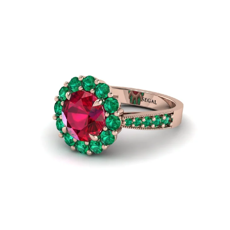 Women’s engagement rings with gemstones-Emerald Round Halo Engagement Ring - Unity No. 26