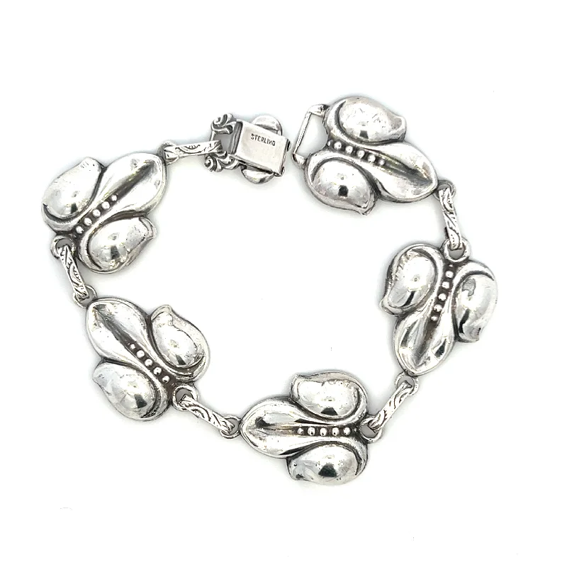 Women’s elegant bangles-Estate Sterling Silver Flower Link Bracelet