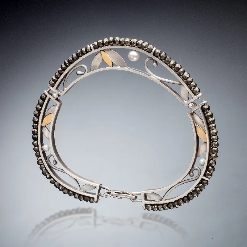 Women’s engraved bangles-Mixed Metal and Pyrite Bracelet