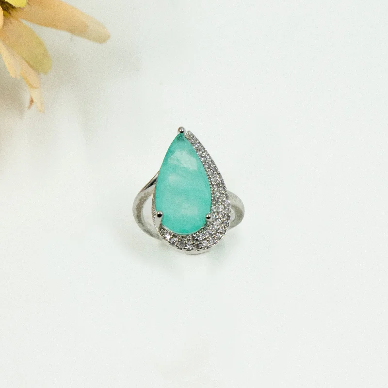 Women’s flower rings-Nipura Silver Teal Ring