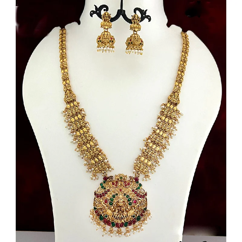 Women’s gold plated necklaces-Diksha Collection Gold Plated Temple Long Necklace Set