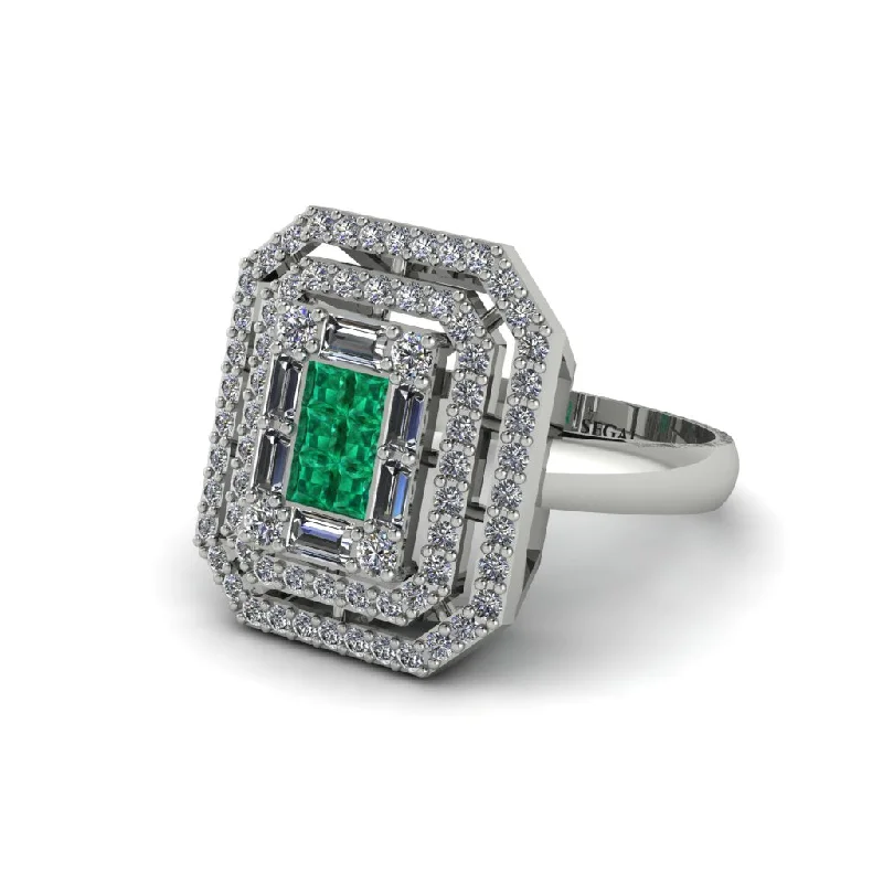 Women’s engagement rings with prong setting-Emerald Art Deco Halo Princess-Cut Engagement Ring - Cassandra No. 6