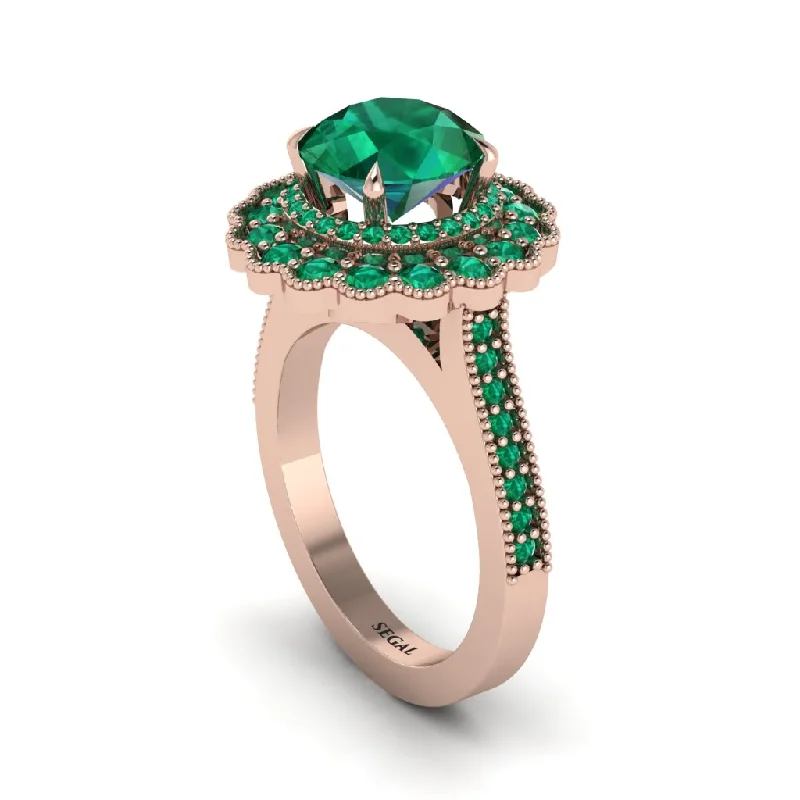 Women’s pear-shaped engagement rings-Emerald Double Halo Cathedral Engagement Ring - Deirdre No. 20