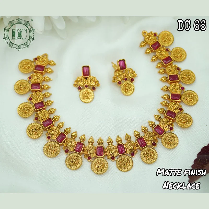 Women’s bridal necklaces-Diksha Collection Gold Plated Pota Stone Temple Necklace Set