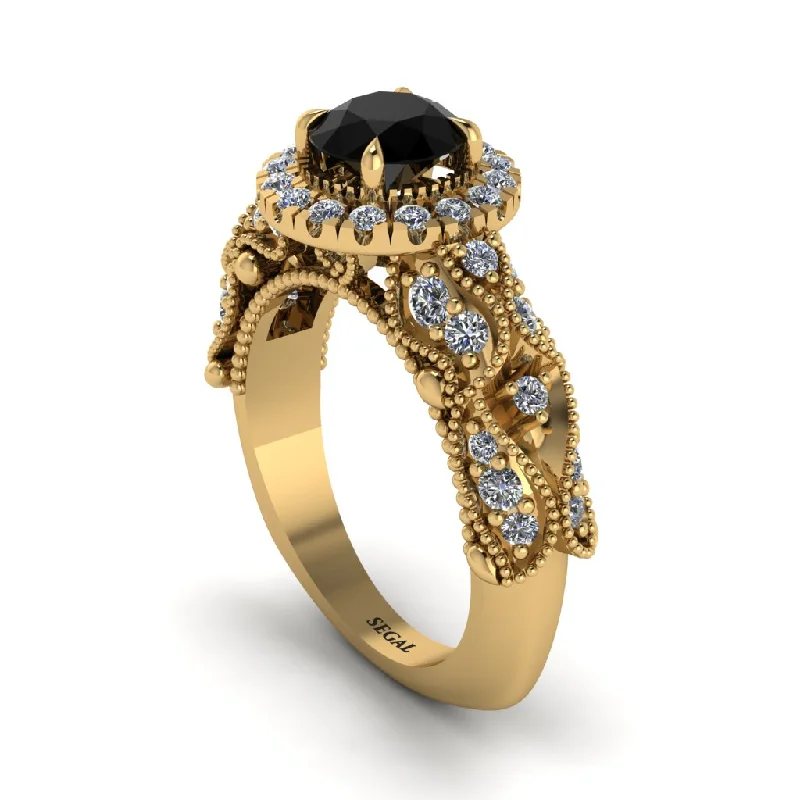 Women’s custom engagement rings-Exclusive Halo Black Diamond Milgrain Engagement Ring - Kendra No. 7