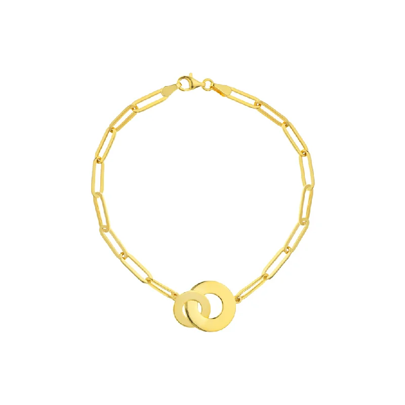 Women’s gold bangles-14K Yellow Gold Interlocking Circles Paperclip Chain Bracelet by Midas Chain