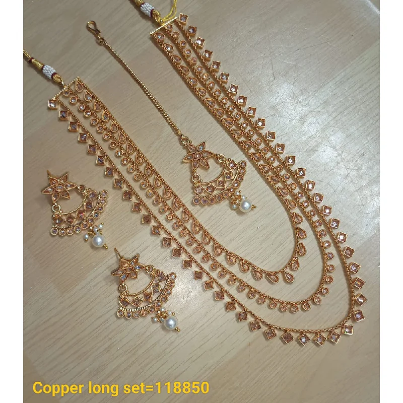 Women’s stylish necklaces-Padmawati Bangles Copper Gold Crystal Stone Long Necklace Set