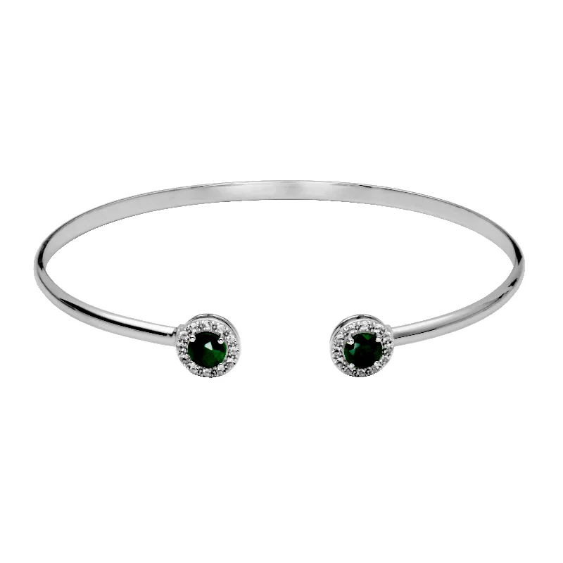 Women’s personalized bracelets-Sterling Silver Dyed Green Corundum & White Topaz Halo Cuff Bracelet by Samuel B.