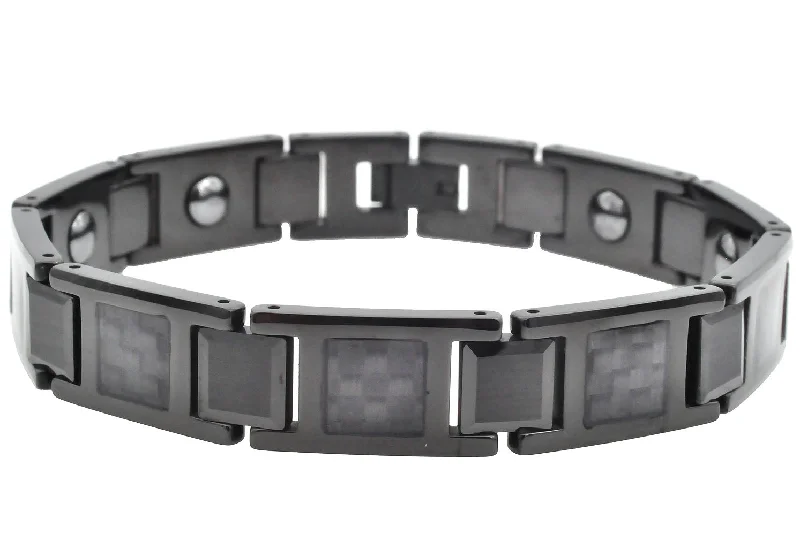 Women’s wrap bracelets-Mens Black Carbon Fiber Tungsten Bracelet