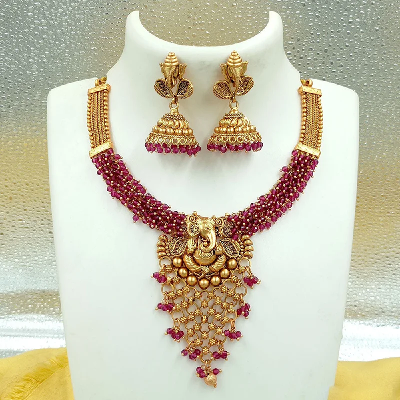 Women’s glamorous necklaces-Joyful Jewel Art Matte Gold Plated Temple Necklace Set