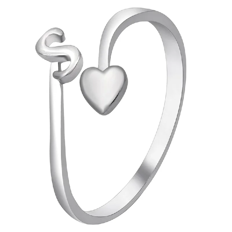 Women’s diamond eternity rings-Mahi Rhodium Plated 'S' Initial and Heart Adjustable Finger Ring for Women (FR1103121R)