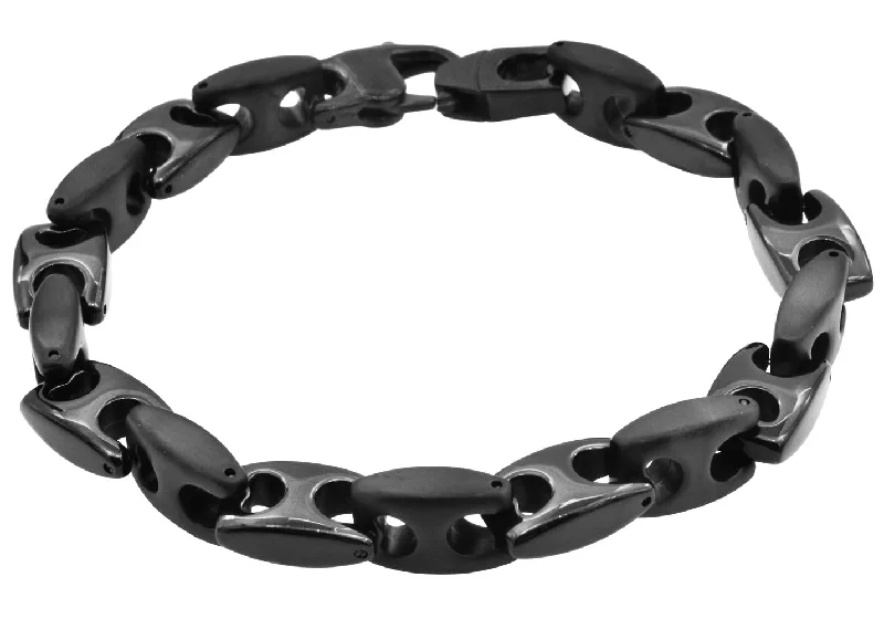 Women’s wrap bracelets-Mens Black Stainless Steel Anchor Chain Bracelet