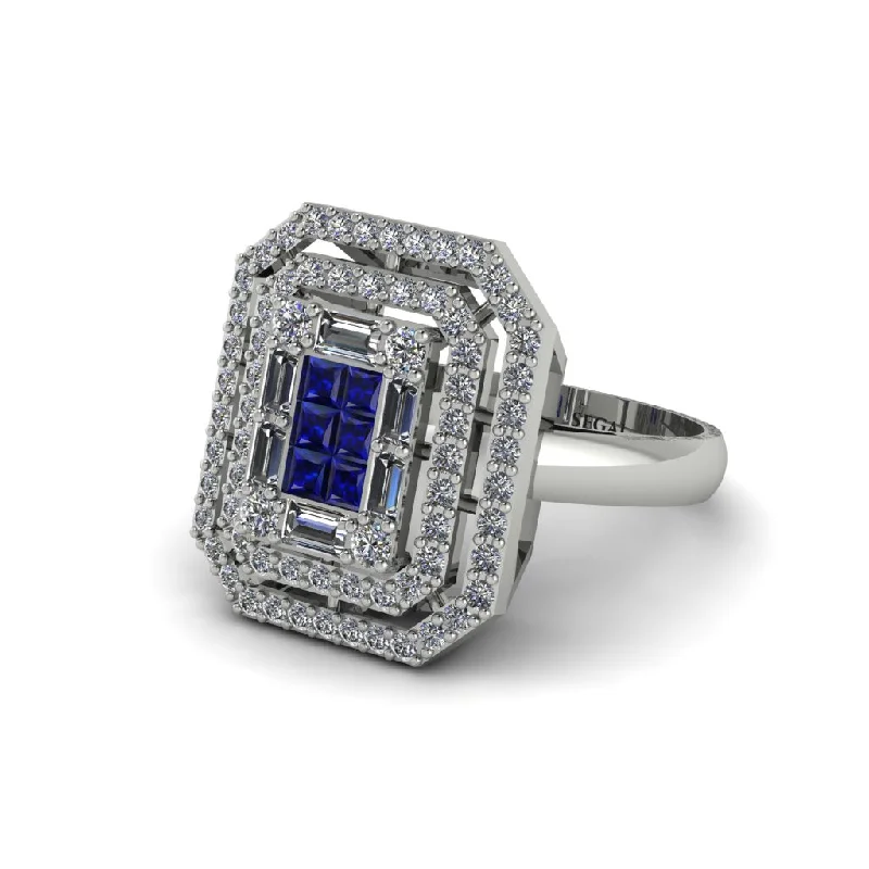 Women’s engagement rings with classic appeal-Sapphire Art Deco Halo Princess-Cut Engagement Ring - Cassandra No. 15