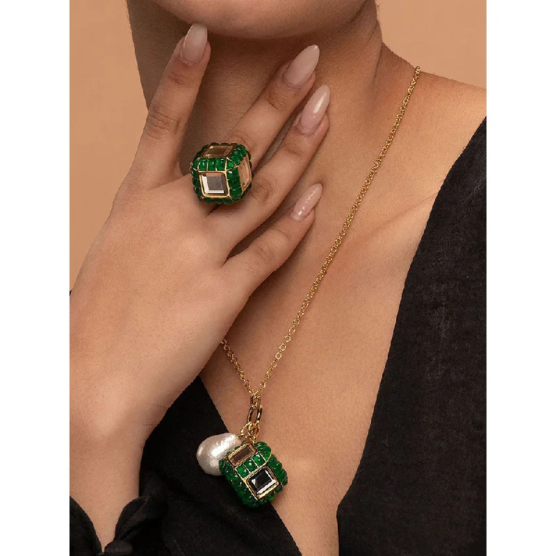 Women’s carved rings-Isharya Hydro Emerald Dice Ring In 18Kt Gold Plated