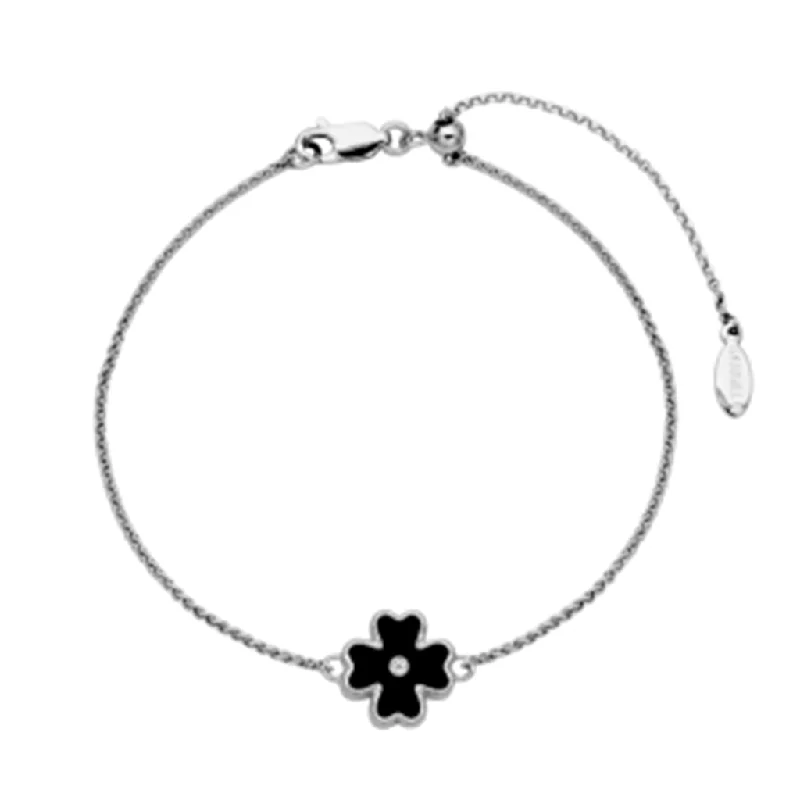 Women’s square bangles-Sterling Silver Black Agate and White Topaz Flower Bolo Bracelet by Samuel B.