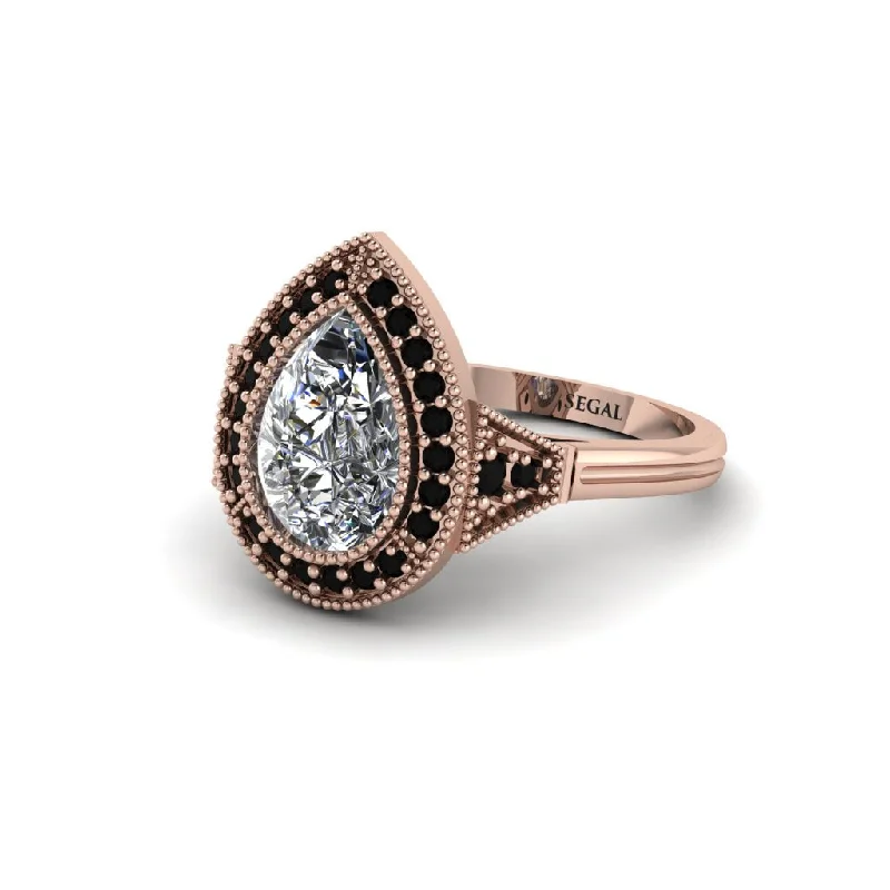 Women’s platinum engagement rings-Pear Cut Diamond Milgrain Halo Engagement Ring - Daleyza No. 32