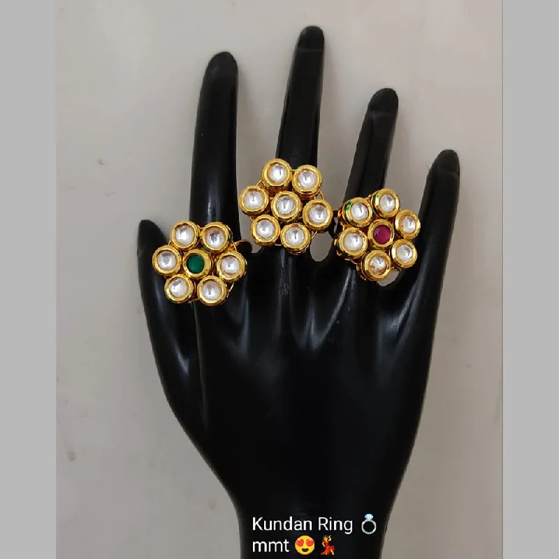 Women’s designer engagement rings-Lucentarts Jewellery Gold Plated Kundan Stone Rings