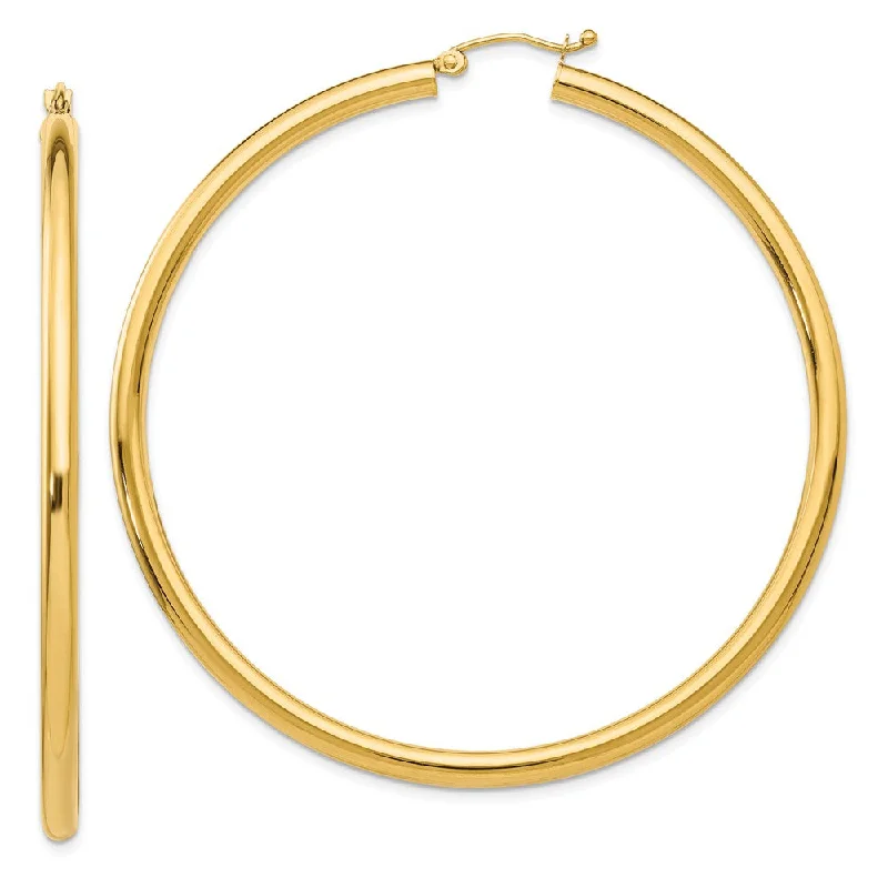 Women’s gothic earrings-3mm, 14k Yellow Gold Classic Round Hoop Earrings, 60mm (2 3/8 Inch)