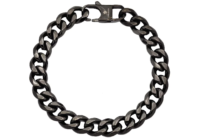 Women’s braided bracelets-Mens 10mm Gun Metal Stainless Steel Cuban Link Chain Bracelet