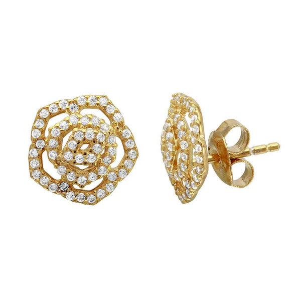 Women’s bohemian earrings-Gold Plated 925 Sterling Silver Outline CZ Flower Stud Earrings