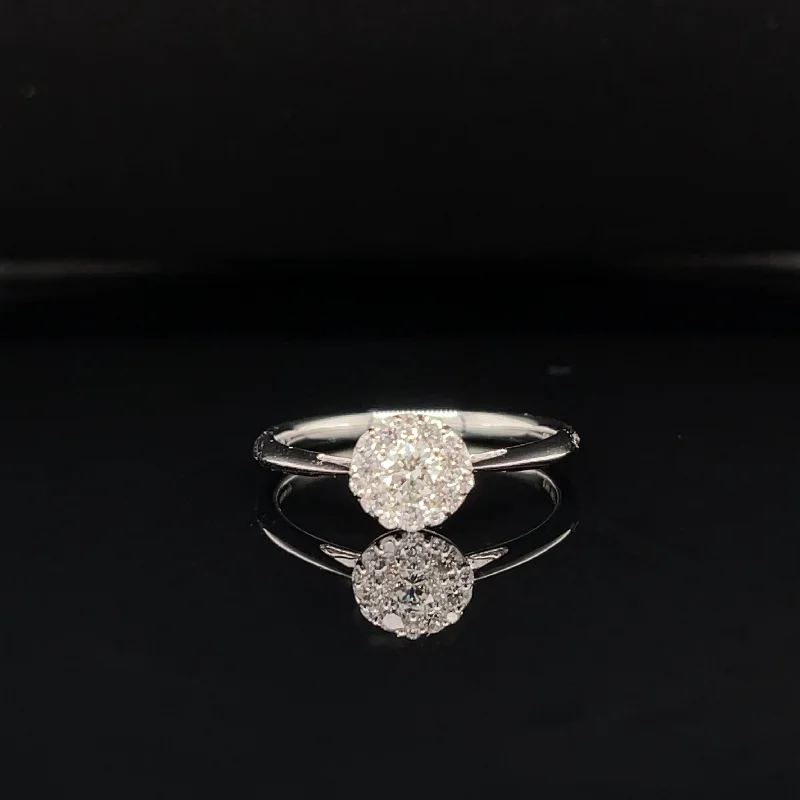 Women’s stackable engagement rings-Diamond 0.38ctw Round Diamond Halo Cluster Engagement Ring in 18k White Gold - #375 - HRDIA005148