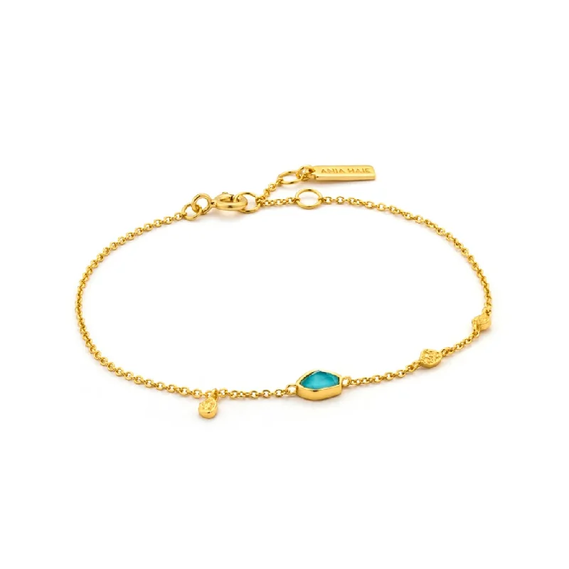 Women’s festive bangles-Gold Plated Turquoise Discs Station Bracelet by Ania Haie