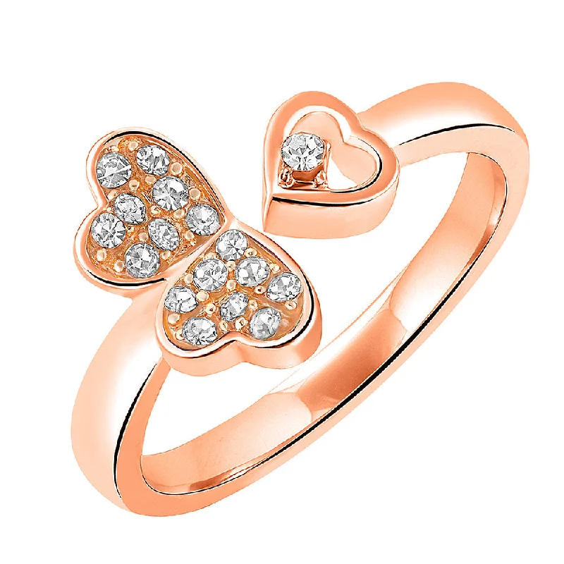 Women’s simple engagement rings-Mahi Tripple Heart Rosegold Plated Adjustable Finger Ring with Crystal for Women (FR1103129ZWhi)