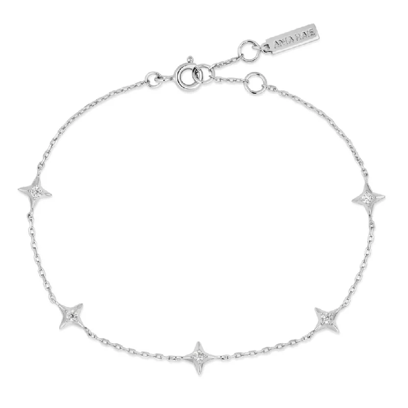 Women’s round bangles-Sterling Silver Cubic Zirconia Star Station Bracelet by Ania Haie