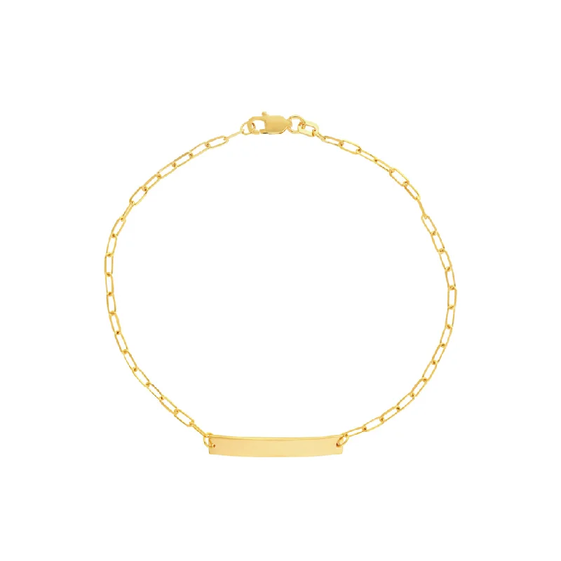 Women’s festive bangles-14K Yellow Gold Engravable ID Bar Bracelet by Midas Chain