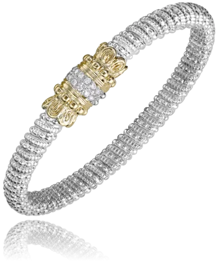 Women’s solid bangles-Sterling Silver & 14K Yellow Gold 0.18ctw Round Diamond Bangle Bracelet