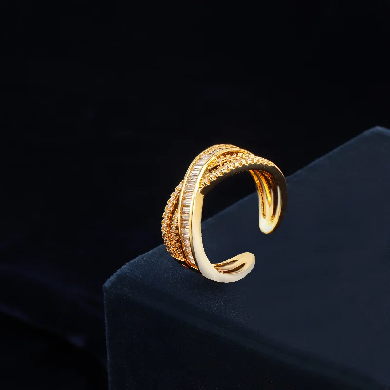 Women’s personalized rings-Nipura Golden Baguette Overlap Cuff-ring