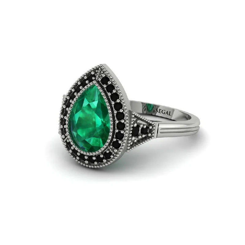 Women’s two-stone engagement rings-Pear Cut Emerald Milgrain Halo Engagement Ring - Daleyza No. 36