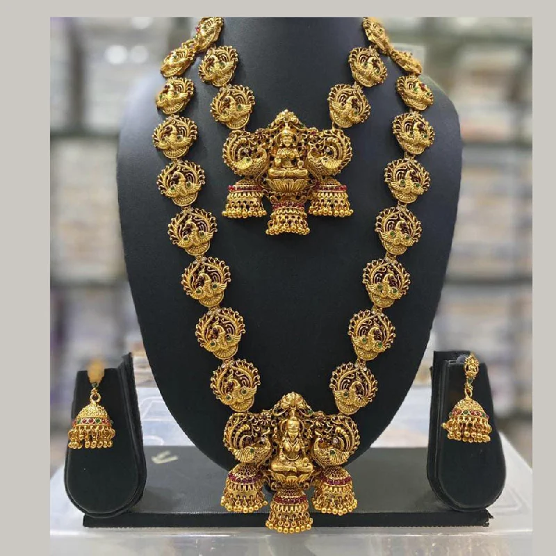 Women’s wedding day necklaces-Manisha Jewellery Gold Plated Temple Double Necklace Set