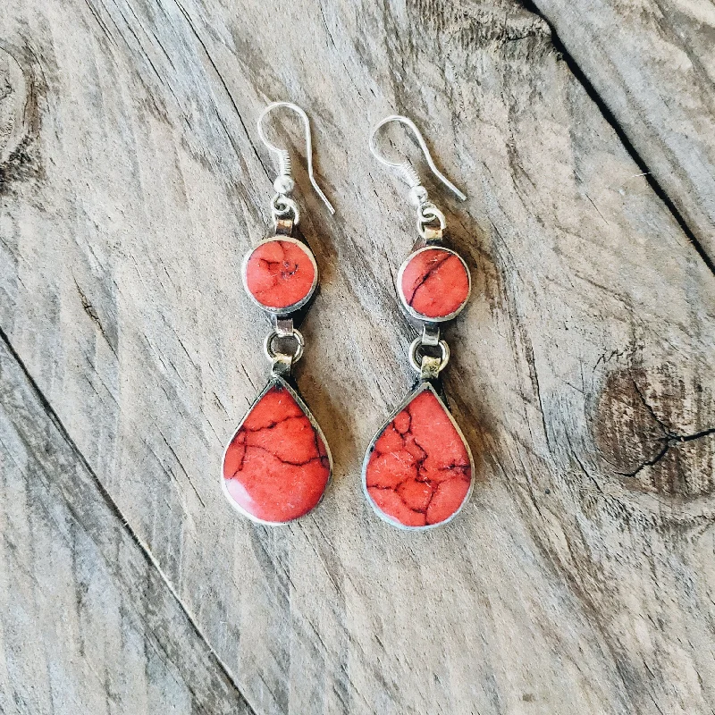 Women’s gold hoop earrings-Tribal Red Stone Earrings