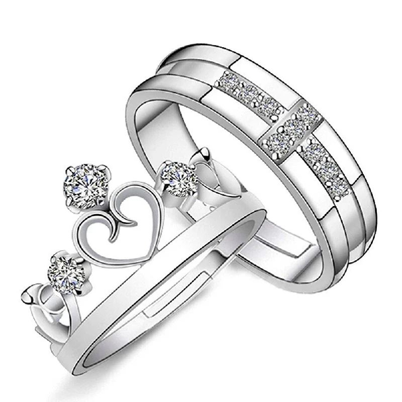 Women’s artistic rings-Etnico Platinum-Plated Couple Ring (Women) (Pack of 2) - FL180CO