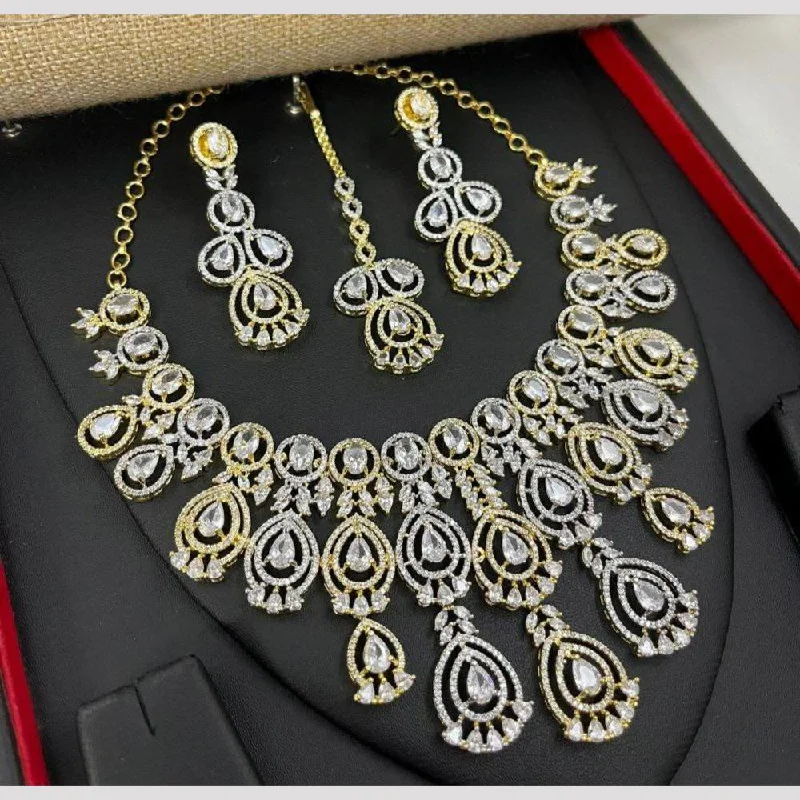 Women’s layered pendant necklaces-Aamrapali 2 Tone Plated American Diamond Necklace Set