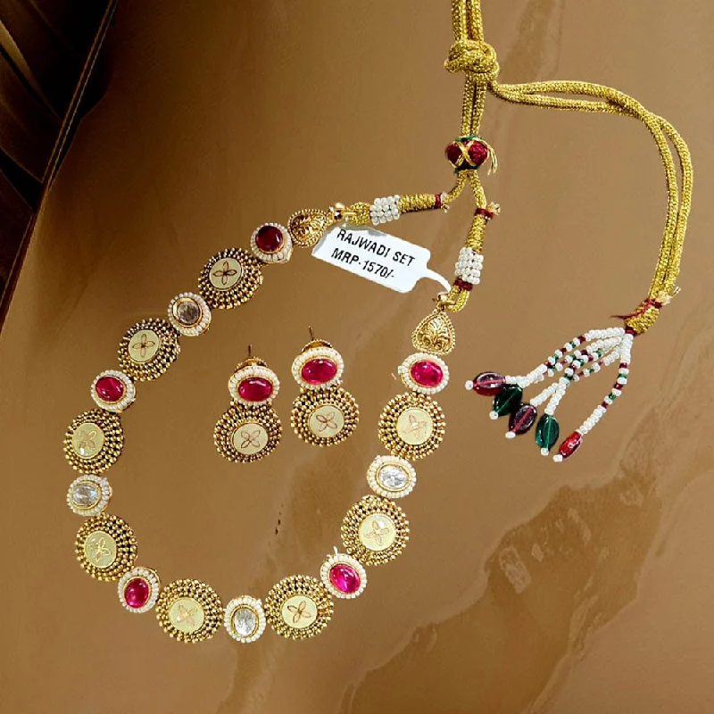 Women’s moon necklaces-Nakoda Jewels Brass Copper Gold Plated Pota Stone  Necklace Set