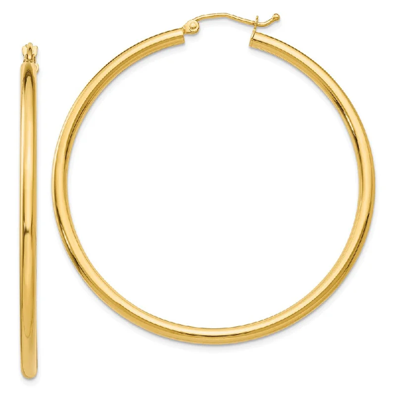 Women’s wedding earrings-2.5mm, 14k Yellow Gold Classic Round Hoop Earrings, 50mm (1 7/8 Inch)