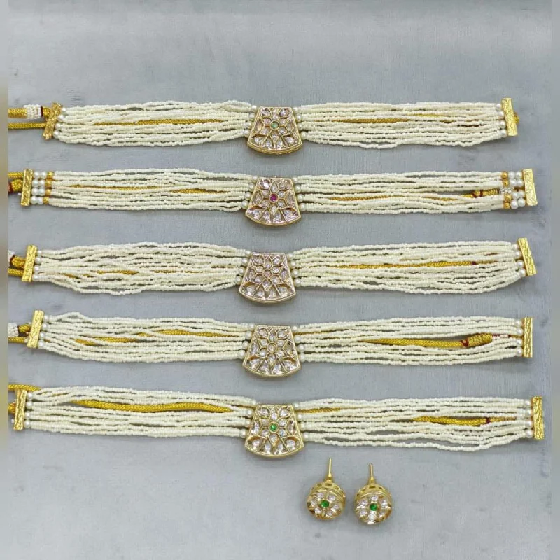 Women’s long pendant necklaces-Rani Sati Jewels Gold Plated Polki Kundan Stone And Pearls Choker Necklace Set