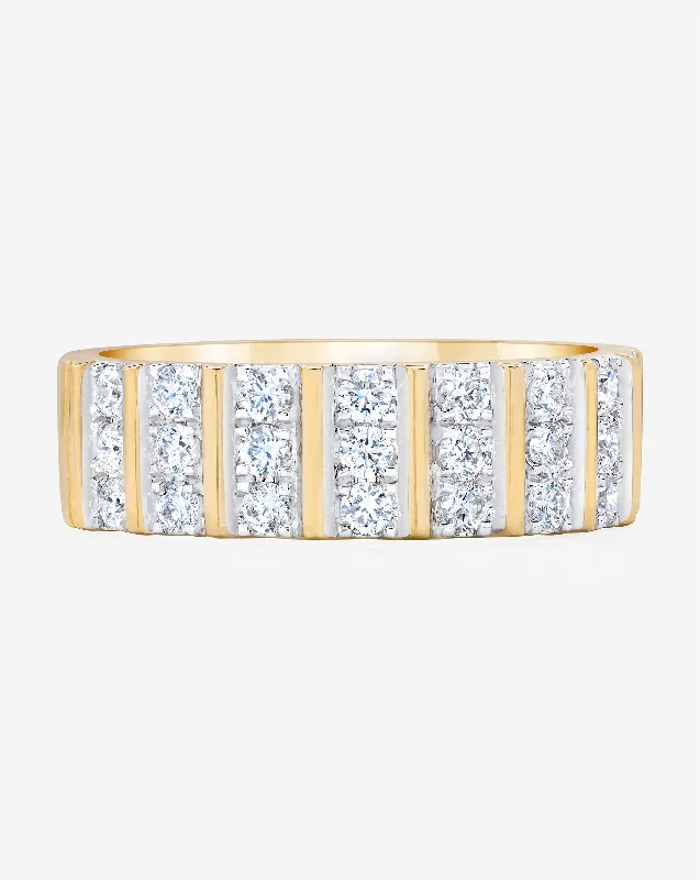 Women’s birthstone rings-Three Row Fluted Diamond Ring