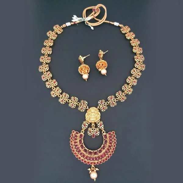 Women’s sun and moon necklaces-Darshana Jewels Pota Stone God Laxmi Copper Necklace Set - FAP0150