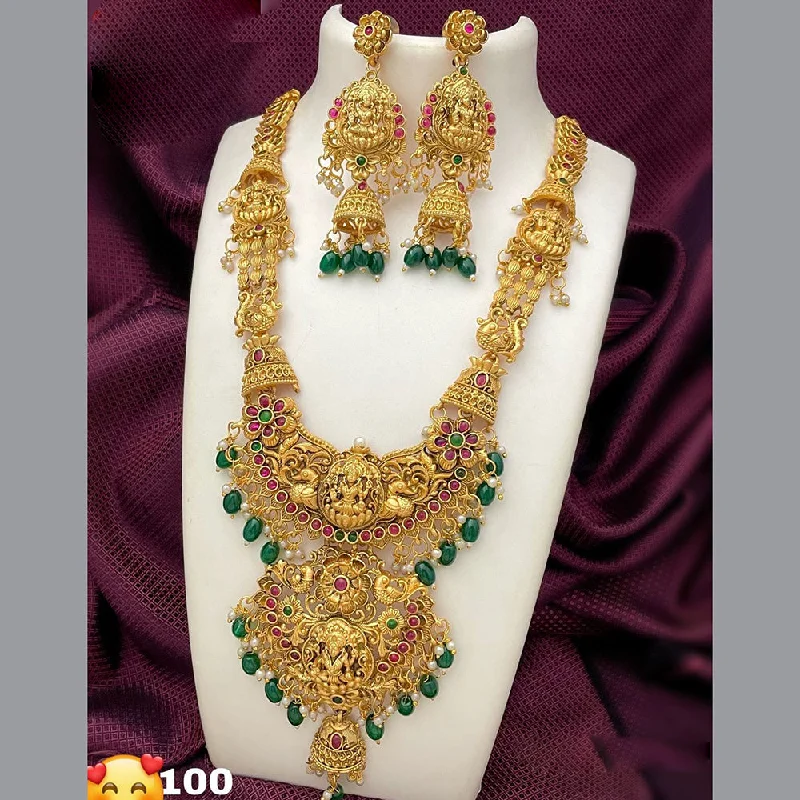 Women’s trendy necklaces-Manisha Jewellery Gold Plated Temple Long Necklace Set