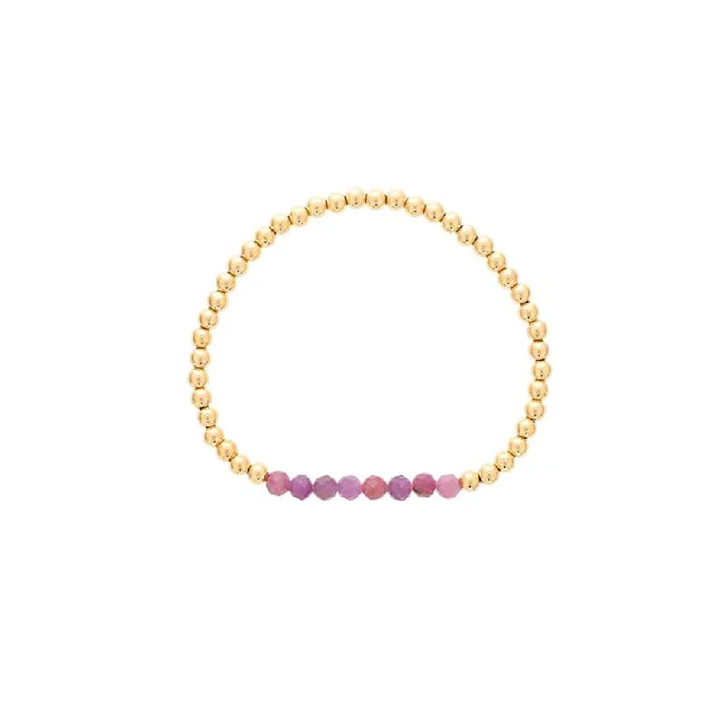 Women’s trendy bracelets-Gold Filled Ruby Bead Stretch Bracelet by Dee Berkley