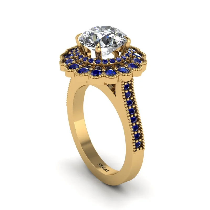 Women’s engagement rings with classic appeal-Sapphire Double Halo Cathedral Engagement Ring - Deirdre No. 61